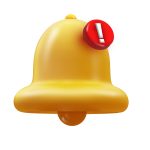 3d bell realistic icon isolated on white background. Vector render of bell with new notification, push chat alert, message